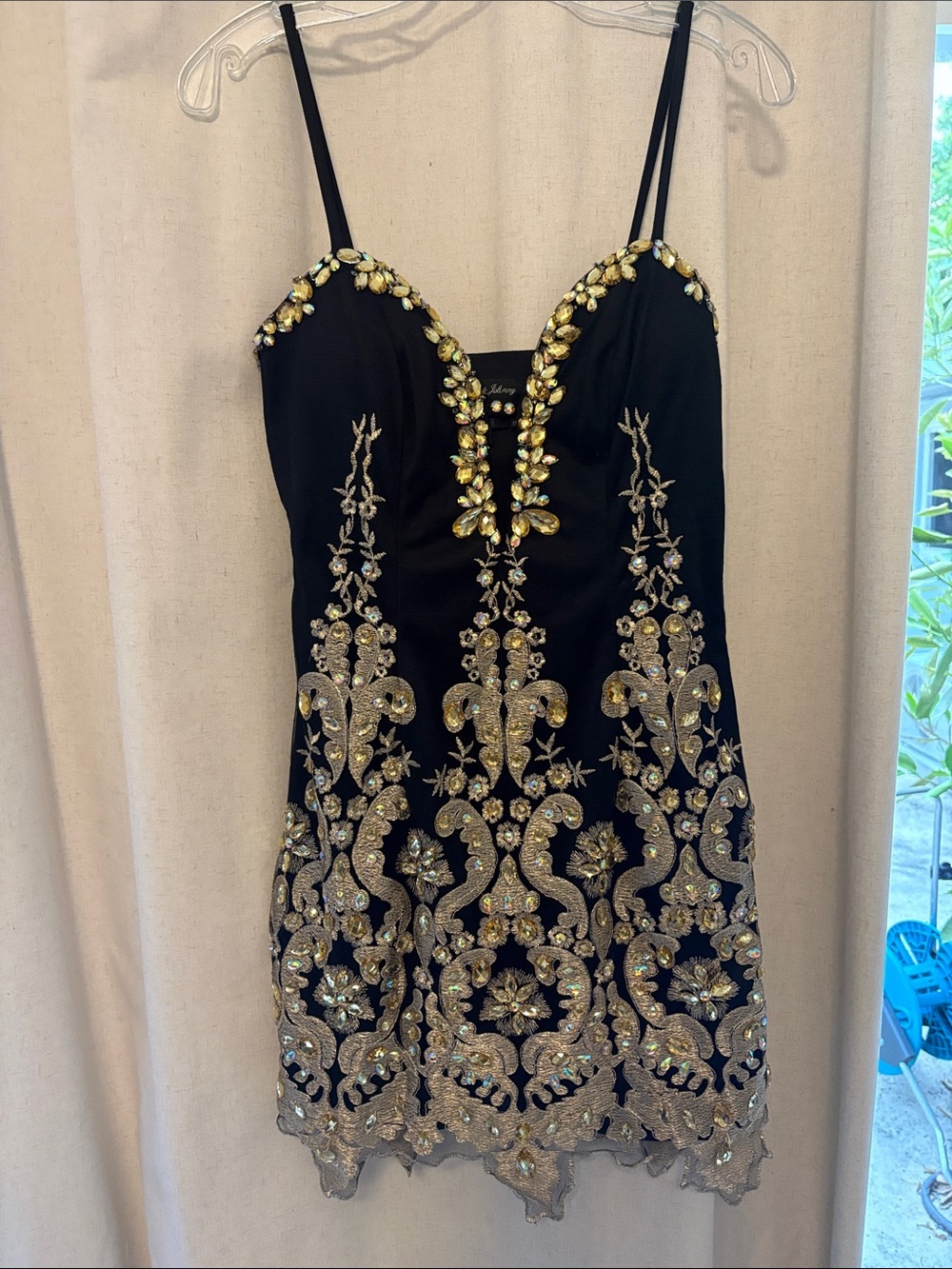 Dave & Johnny Black Mini Dress with Gold Embellishment